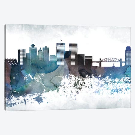 Vancouver Bluish Skyline Canvas Print #WDA724} by WallDecorAddict Art Print