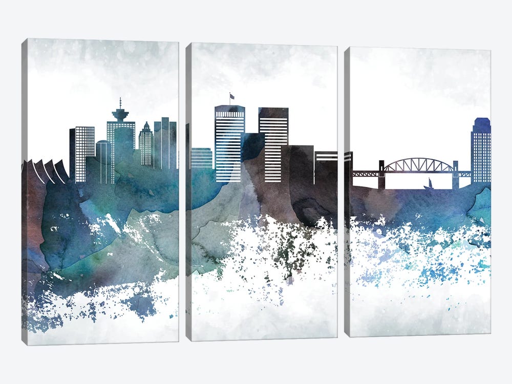 Vancouver Bluish Skyline by WallDecorAddict 3-piece Canvas Artwork