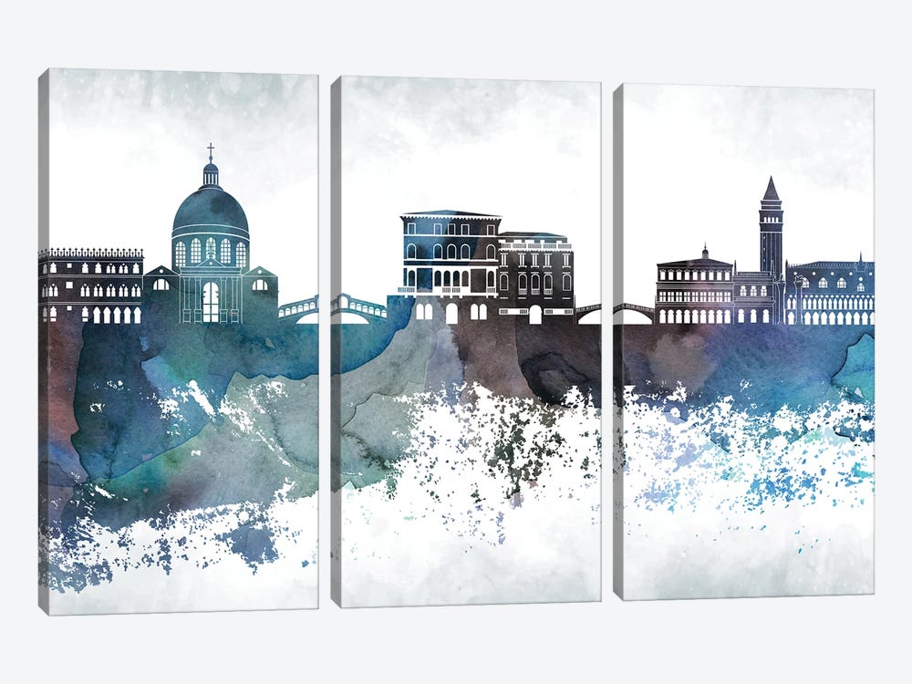 Venice Bluish Skyline by WallDecorAddict 3-piece Canvas Art Print