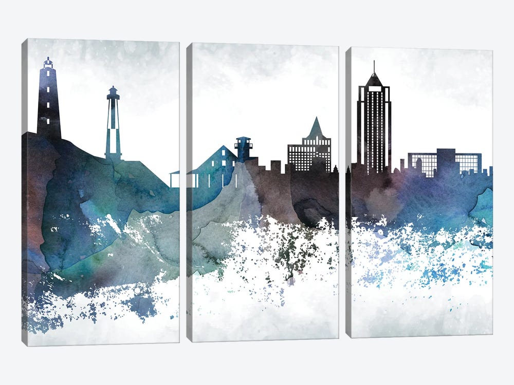 Virginia Bluish Skyline by WallDecorAddict 3-piece Canvas Art Print
