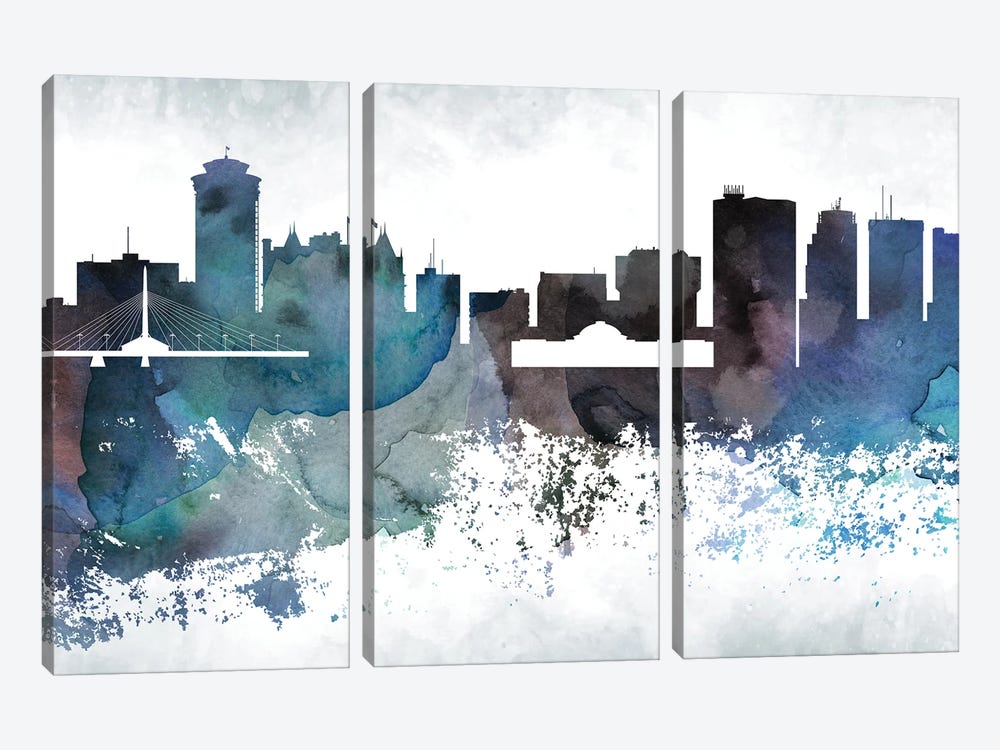 Winnipeg Bluish Skyline by WallDecorAddict 3-piece Canvas Art Print