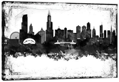 Chicago Black And White Framed Skylines Canvas Art Print - Illinois Art
