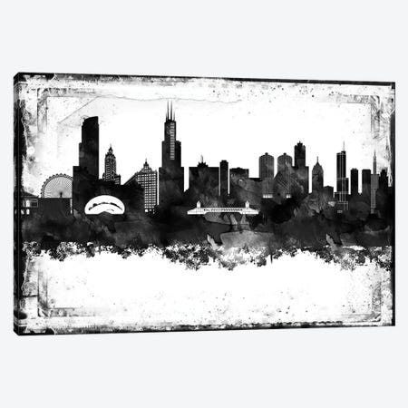 Chicago Black And White Framed Skylines Canvas Print #WDA72} by WallDecorAddict Canvas Artwork