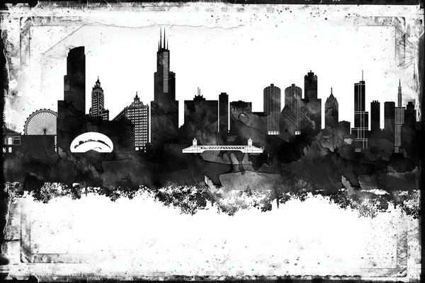 Chicago Skylines: Chicago Black And White Framed Skylines by WallDecorAddict