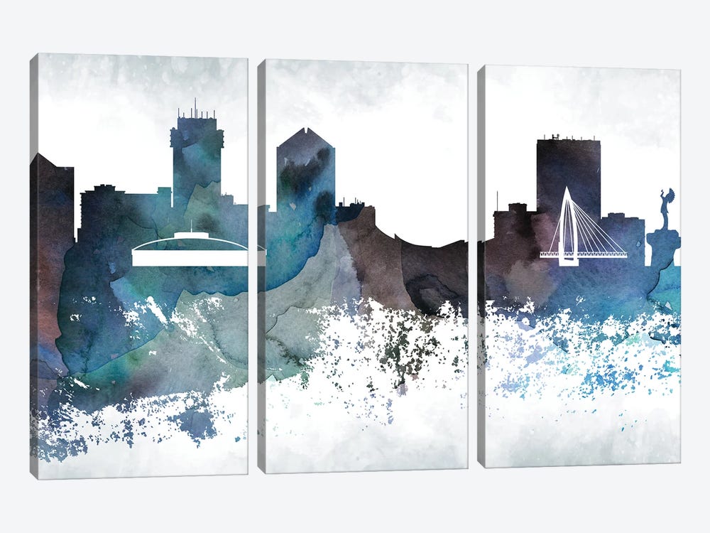 Wichita Bluish Skyline by WallDecorAddict 3-piece Canvas Print