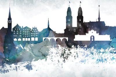 Zurich Bluish Skyline by WallDecorAddict canvas print