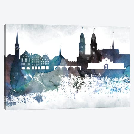 Zurich Bluish Skyline Canvas Print #WDA731} by WallDecorAddict Canvas Art Print