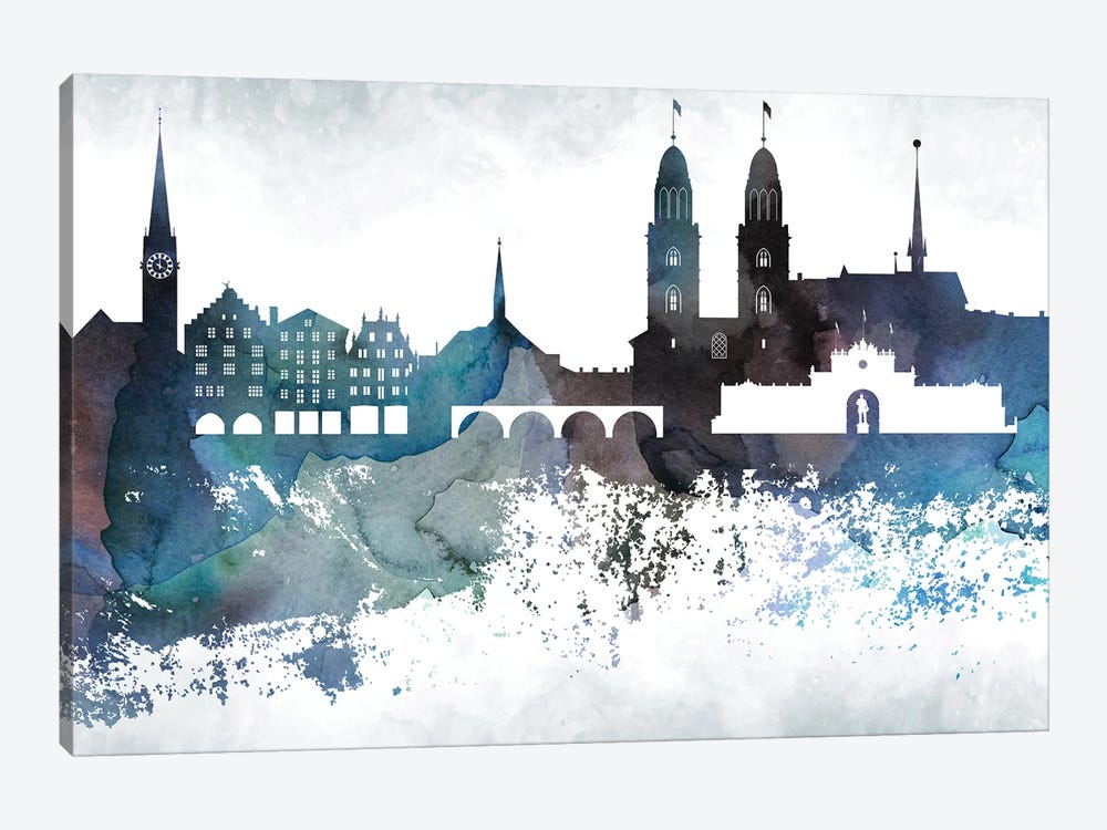 Zurich Bluish Skyline by WallDecorAddict 1-piece Canvas Wall Art