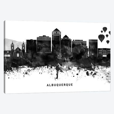 Albuquerque Skyline Black & White Canvas Print #WDA732} by WallDecorAddict Canvas Print