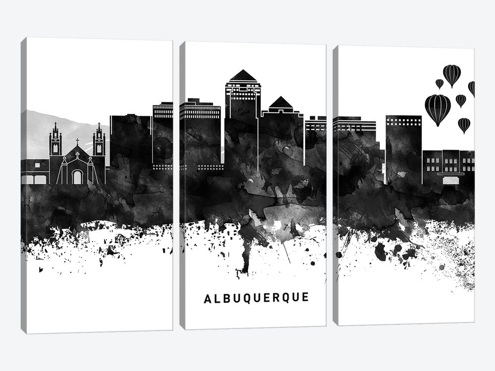 Albuquerque Skyline Black & White by WallDecorAddict 3-piece Canvas Art Print