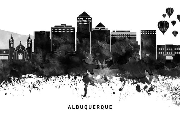 Albuquerque: Albuquerque Skyline Black & White by WallDecorAddict