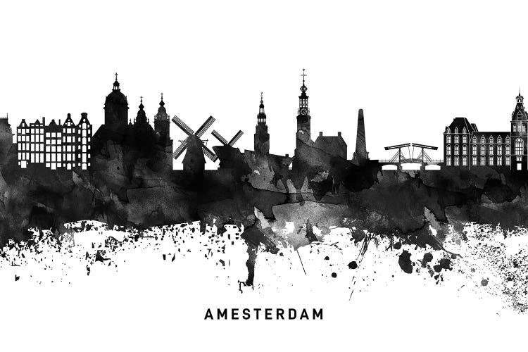 Amsterdam Skyline Black & White by WallDecorAddict wall art