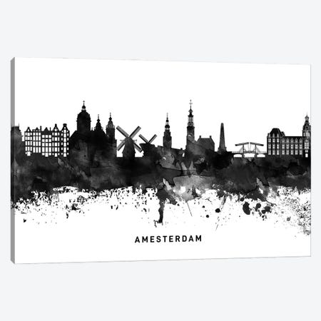 Amsterdam Skyline Black & White Canvas Print #WDA733} by WallDecorAddict Canvas Print