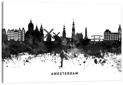 Amsterdam Skyline Black & White Canvas Art Print - Amsterdam Skylines