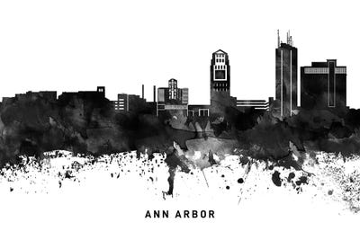 Ann Arbor Skyline Black & White by WallDecorAddict art print