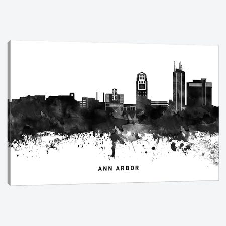 Ann Arbor Skyline Black & White Canvas Print #WDA734} by WallDecorAddict Canvas Art