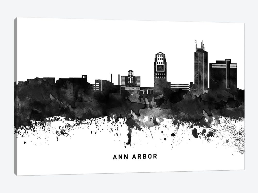 Ann Arbor Skyline Black & White by WallDecorAddict 1-piece Art Print