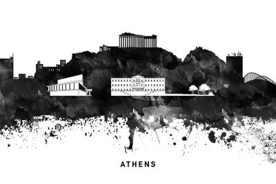 Athens Skyline Black & White by WallDecorAddict art print