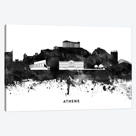 Athens Skyline Black & White Canvas Print #WDA735} by WallDecorAddict Canvas Artwork