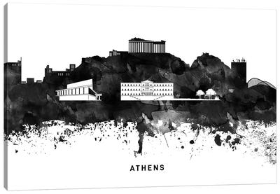 Athens Skyline Black & White Canvas Art Print - Athens Art
