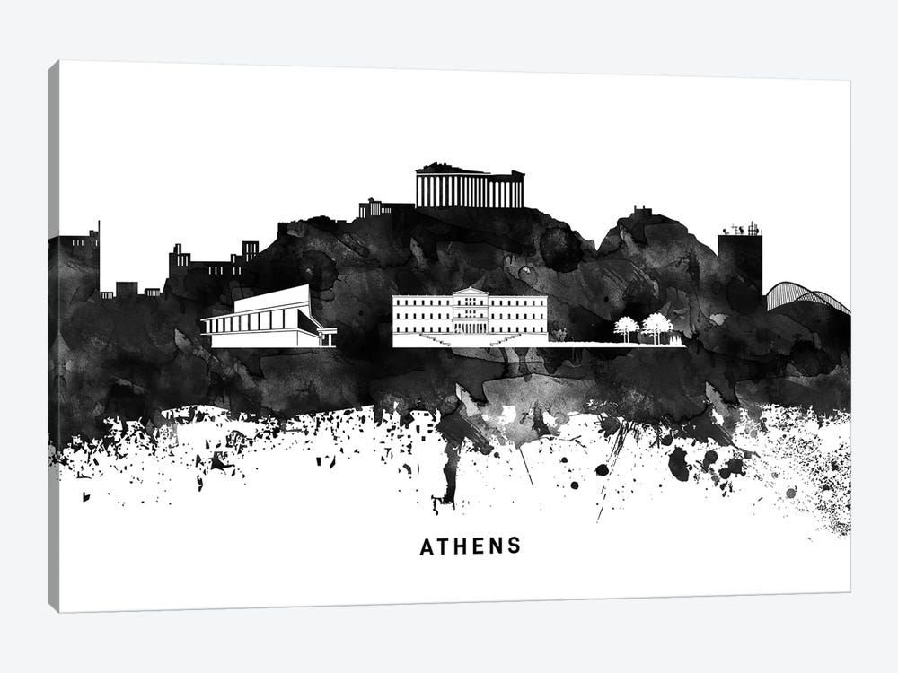 Athens Skyline Black & White by WallDecorAddict 1-piece Canvas Wall Art