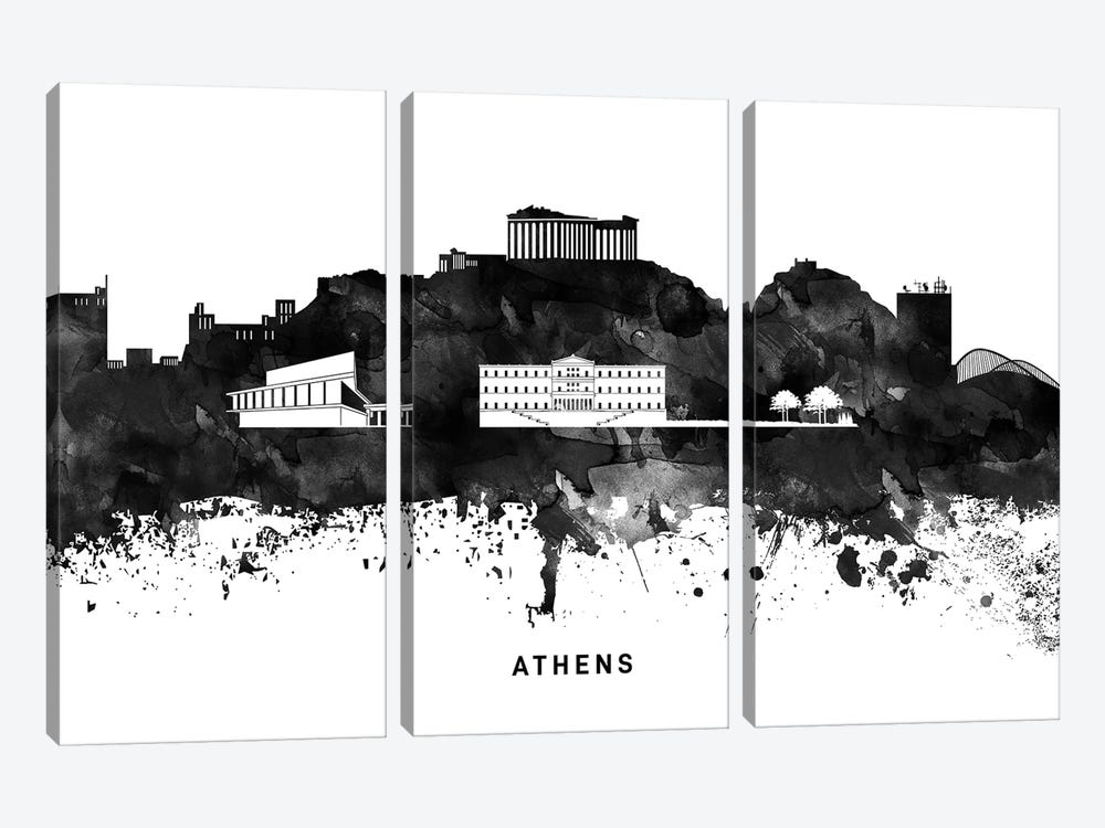Athens Skyline Black & White by WallDecorAddict 3-piece Canvas Artwork