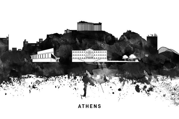 Athens: Athens Skyline Black & White by WallDecorAddict