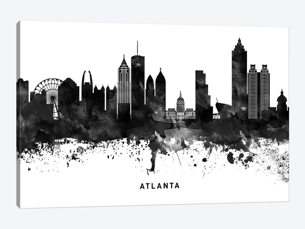Atlanta Skyline Black & White by WallDecorAddict 1-piece Canvas Print
