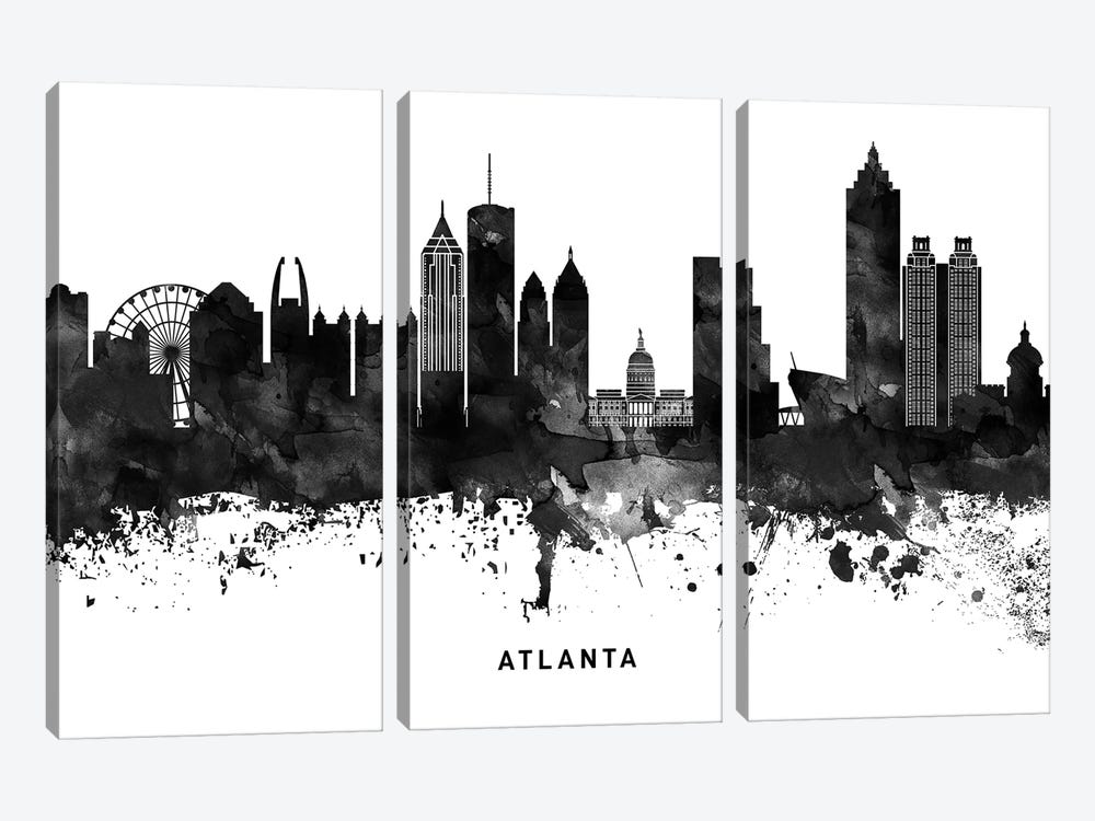 Atlanta Skyline Black & White by WallDecorAddict 3-piece Art Print