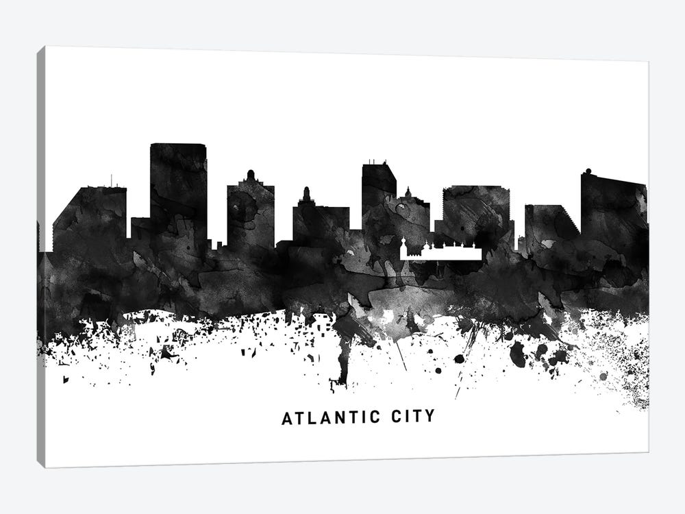 Atlantic City Skyline Black & White by WallDecorAddict 1-piece Canvas Art