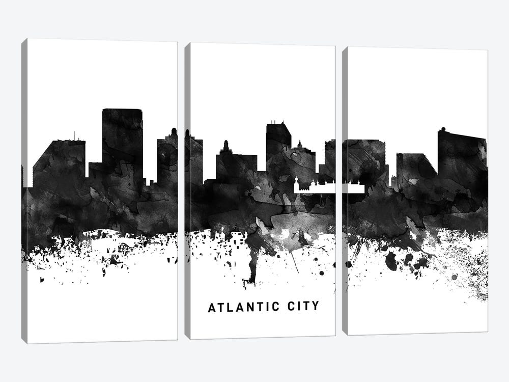 Atlantic City Skyline Black & White by WallDecorAddict 3-piece Canvas Artwork