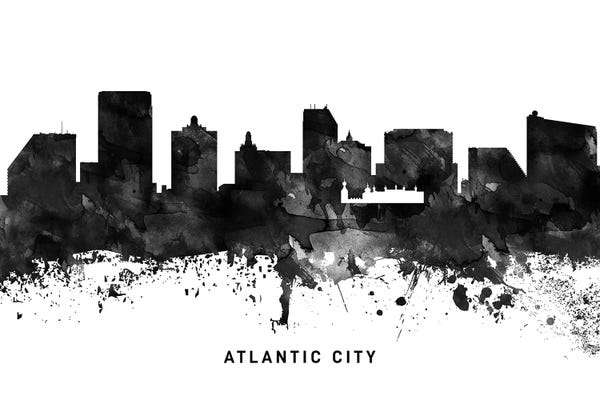 Large Black & White Art - Canvas Prints: Atlantic City Skyline Black & White by WallDecorAddict