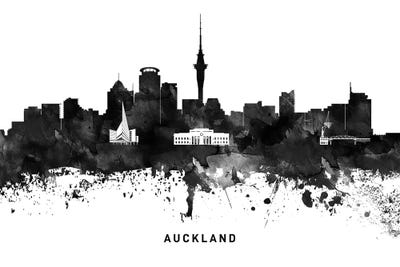 Auckland Skyline Black & White by WallDecorAddict canvas print
