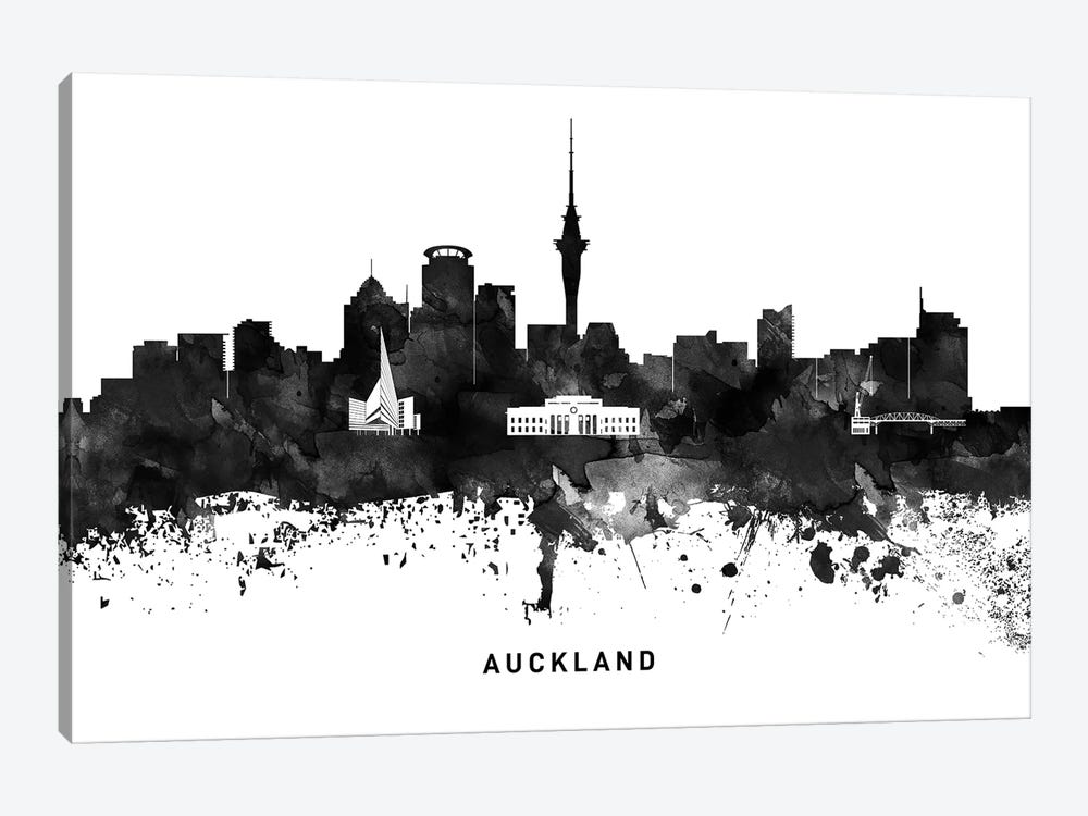 Auckland Skyline Black & White by WallDecorAddict 1-piece Canvas Art Print