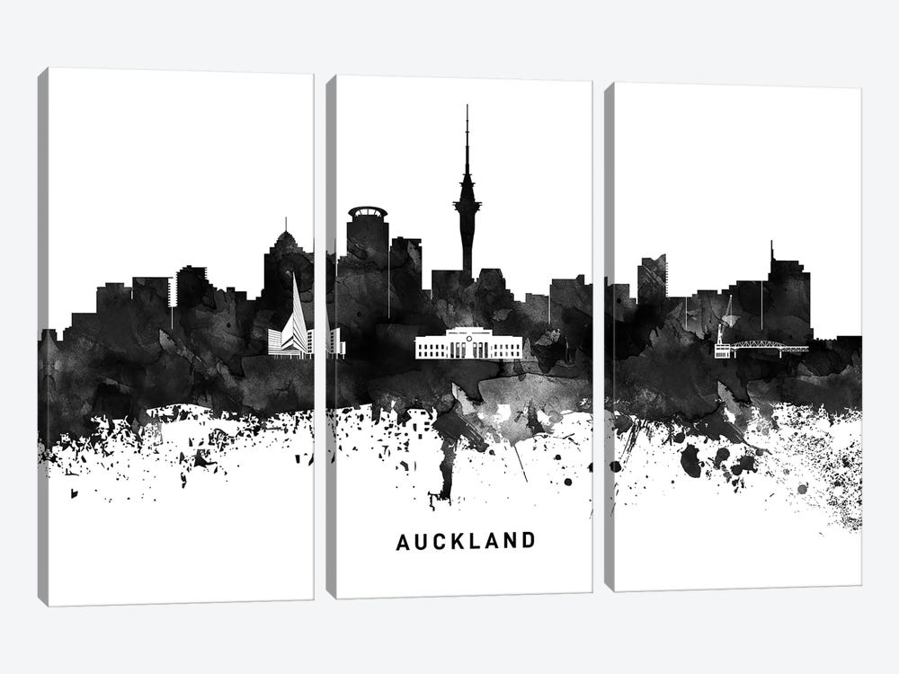 Auckland Skyline Black & White by WallDecorAddict 3-piece Canvas Print