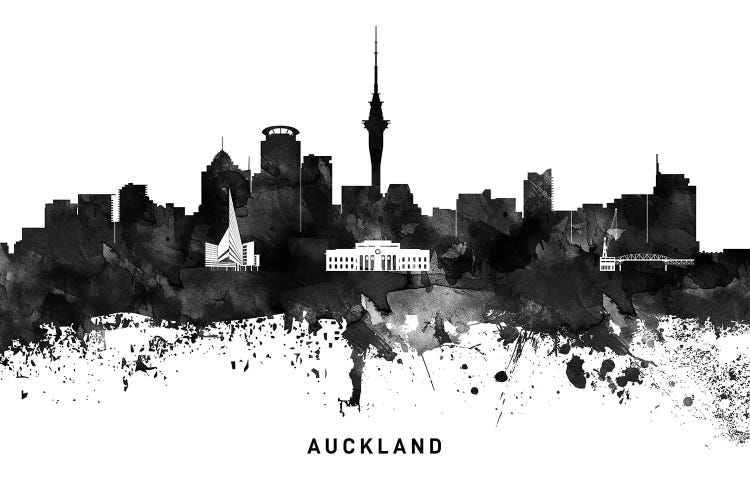 Auckland Skyline Black & White by WallDecorAddict wall art