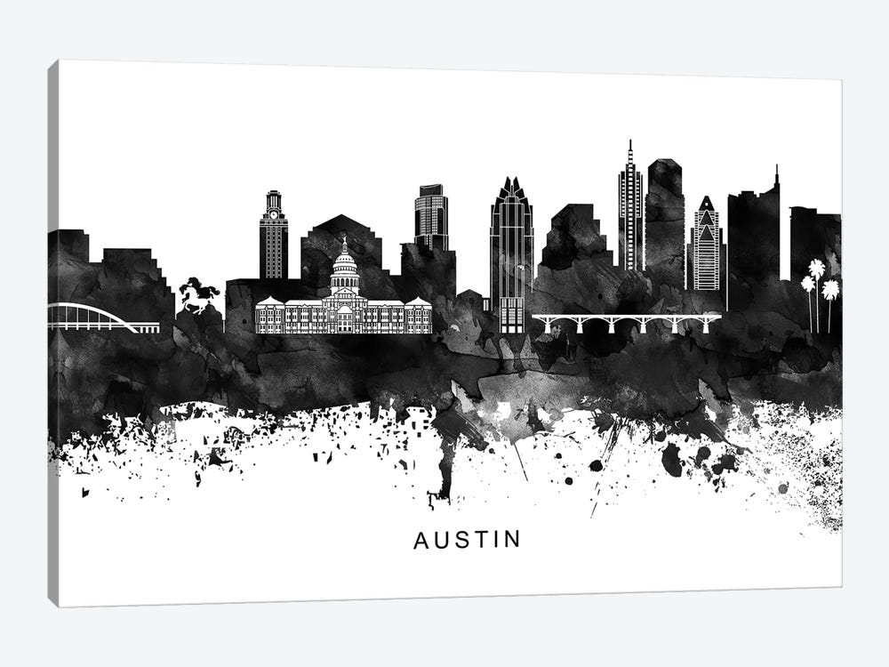 Austin Skyline Black & White by WallDecorAddict 1-piece Canvas Artwork