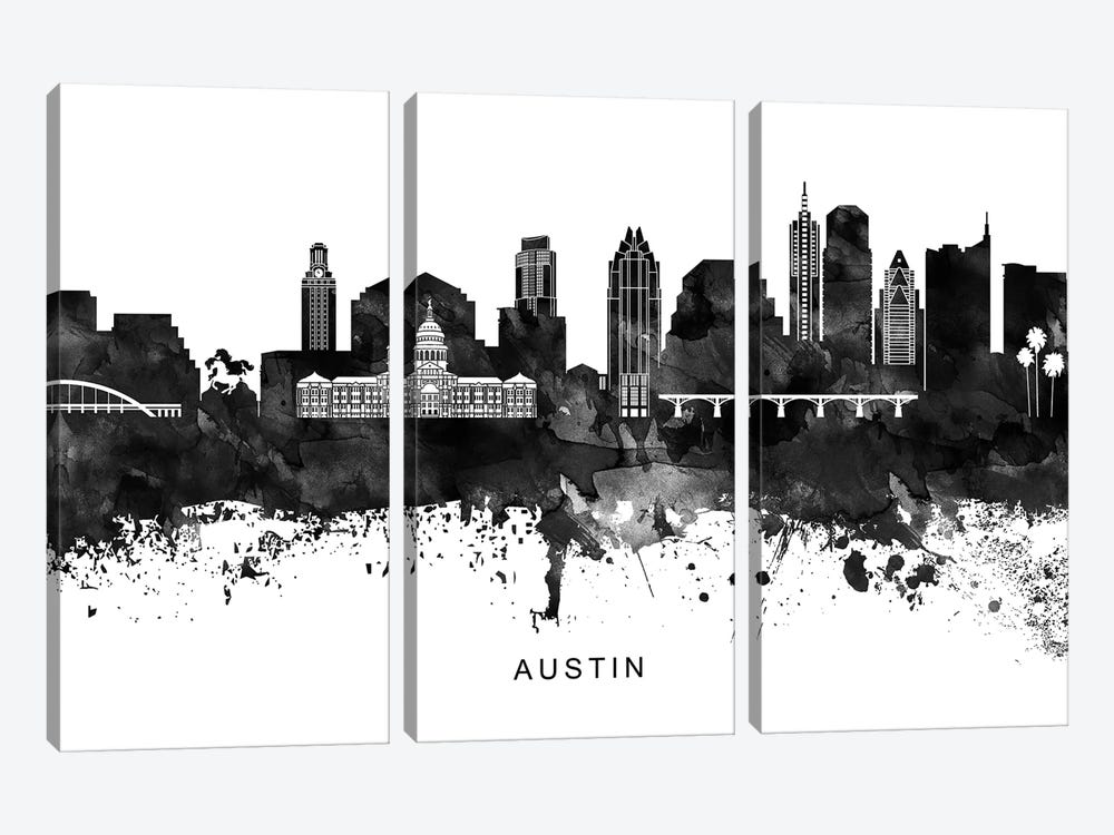 Austin Skyline Black & White by WallDecorAddict 3-piece Canvas Art