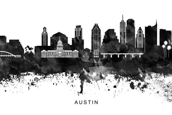 Black & White Scenic Art: Austin Skyline Black & White by WallDecorAddict