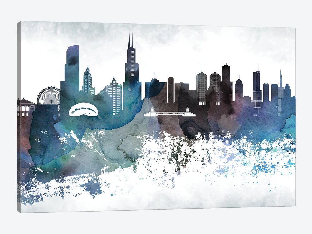 Chicago Bluish Skylines by WallDecorAddict 1-piece Canvas Art Print