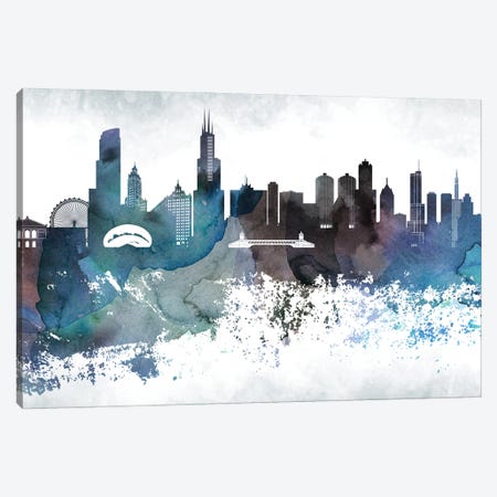 Chicago Bluish Skylines Canvas Print #WDA73} by WallDecorAddict Canvas Wall Art