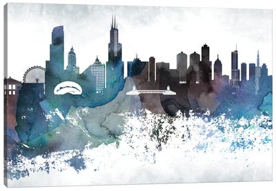 Chicago Bluish Skylines Canvas Art Print - Chicago Art