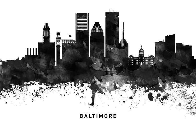 Baltimore Skyline Black & White by WallDecorAddict wall art