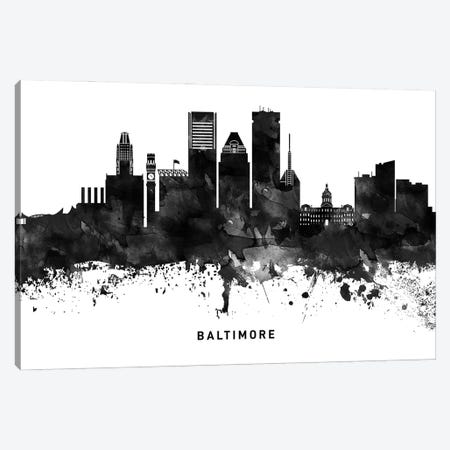Baltimore Skyline Black & White Canvas Print #WDA740} by WallDecorAddict Canvas Art