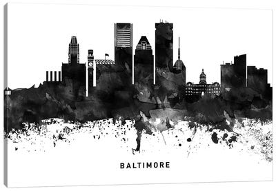 Baltimore Skyline Black & White Canvas Art Print - Maryland Art