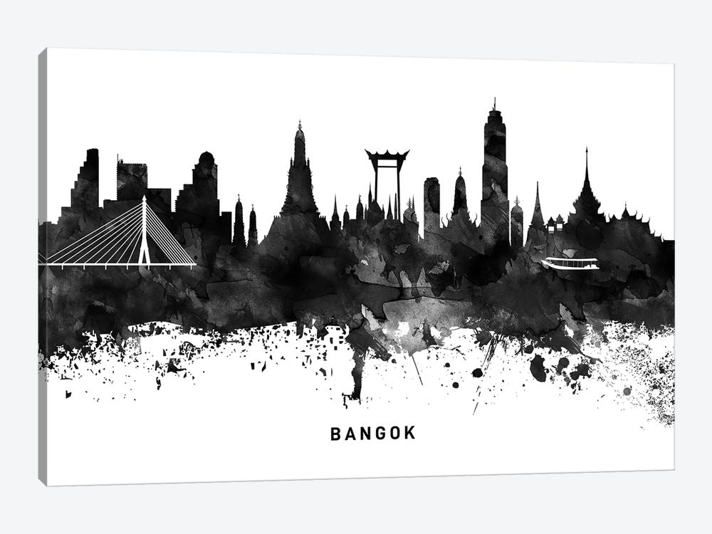 Bangkok Skyline Black & White by WallDecorAddict 1-piece Canvas Art Print