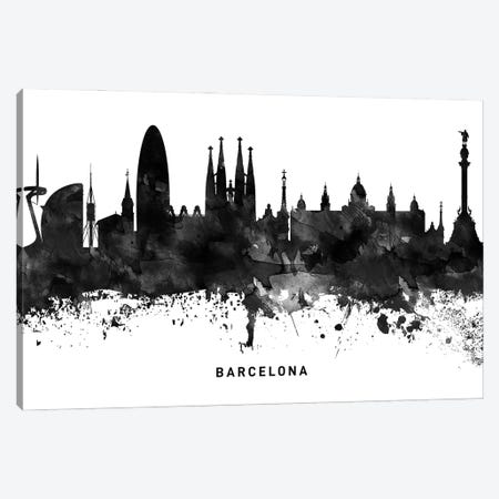 Barcelona Skyline Black & White Canvas Print #WDA742} by WallDecorAddict Canvas Wall Art
