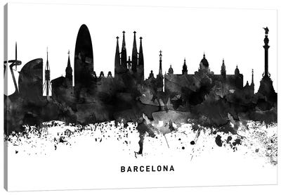 Barcelona Skyline Black & White Canvas Art Print - Barcelona Art