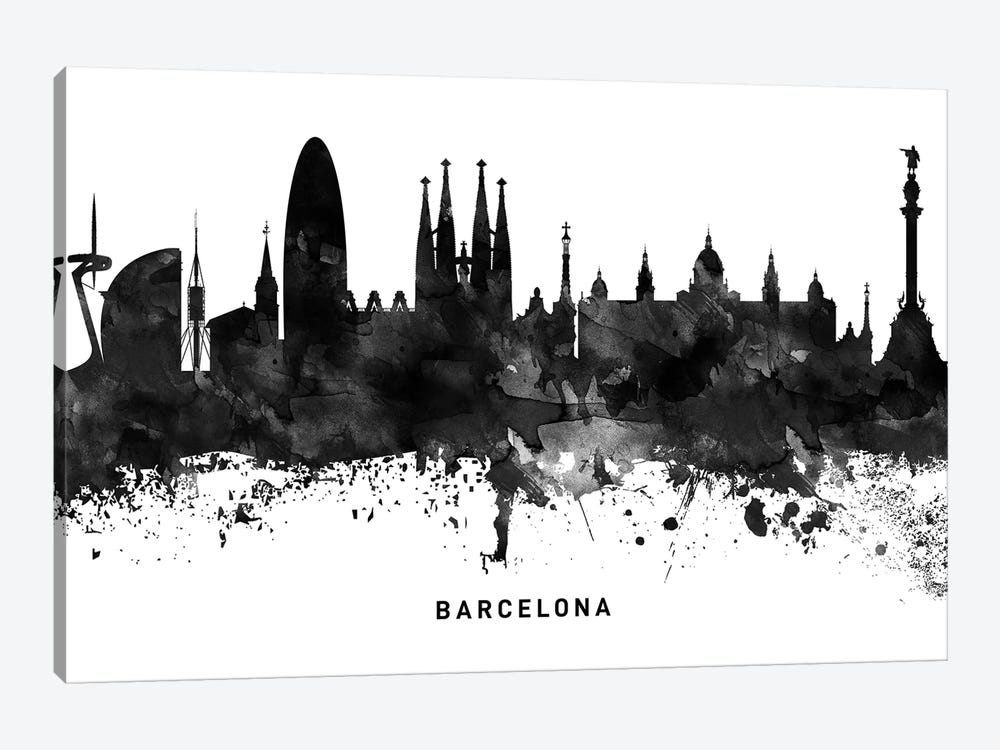 Barcelona Skyline Black & White by WallDecorAddict 1-piece Canvas Wall Art