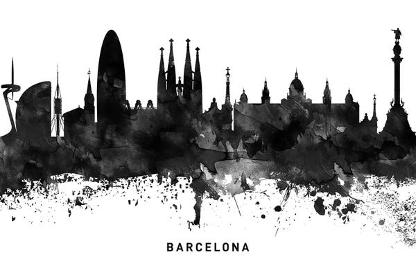 Catalonia: Barcelona Skyline Black & White by WallDecorAddict